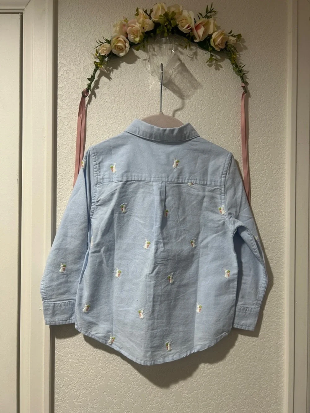 Gymboree Boys Light Blue Oxford Shirt with Bunny Embroidery